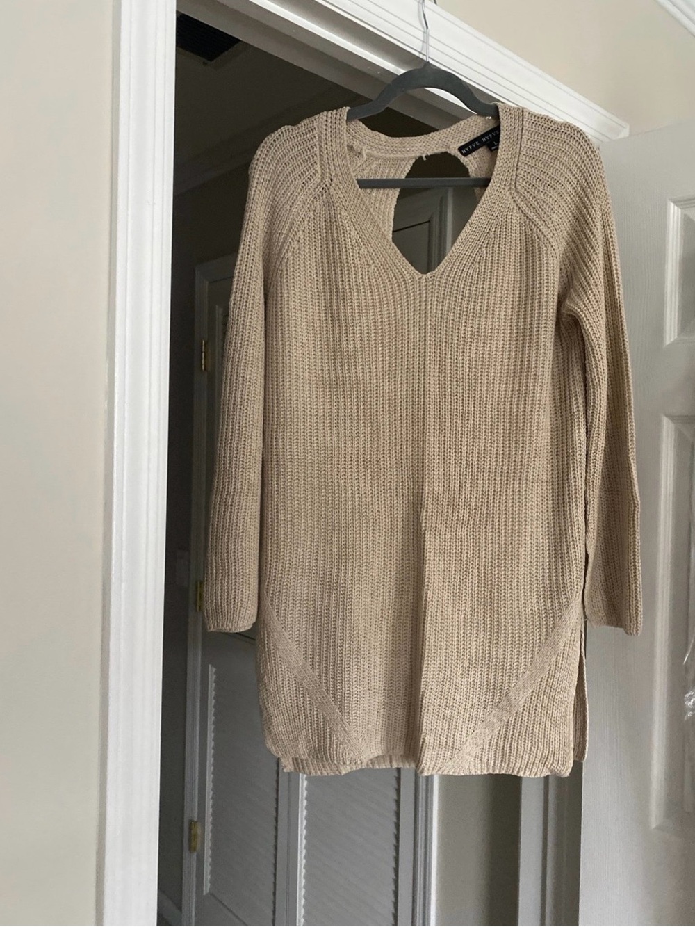 HYFVE Neutral Beige Ribbed V-Neck Sweater Tunic